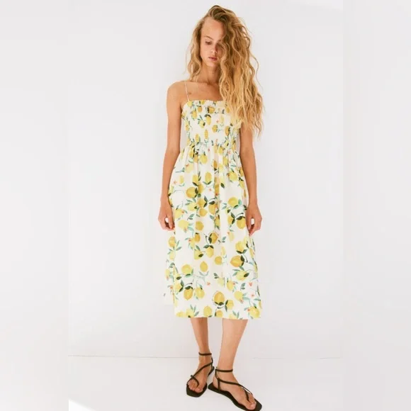 H&m Dresses With Lemons On Them H&M CHIFFON YELLOW LEMON LILY